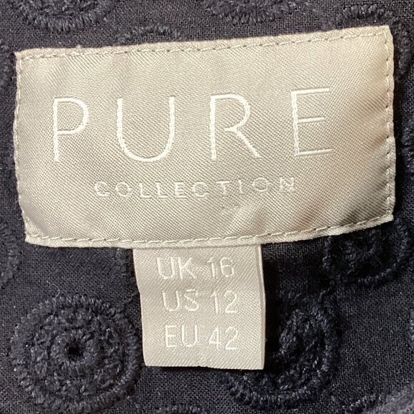PURE Collection Navy Blue Eyelet Button Up Top Sz 12 #21N - Picture 7 of 9